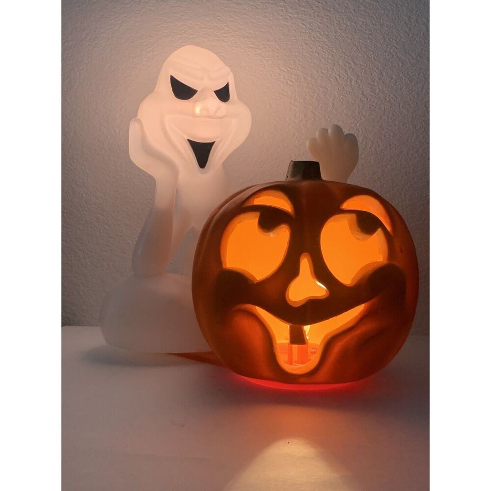 Vintage Seasons by Zanders Ghost Pumpkin Halloween 14" Plastic Blow Mold Light
